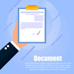 The hand holds a tablet with a document in which the text is written and the signature is provided on a blue background. Below text is written.