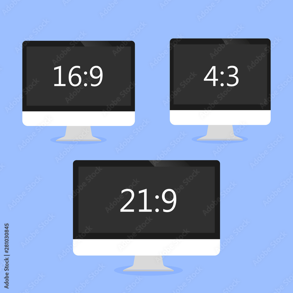 Aufkleber three computers on a blue background with different sizes.