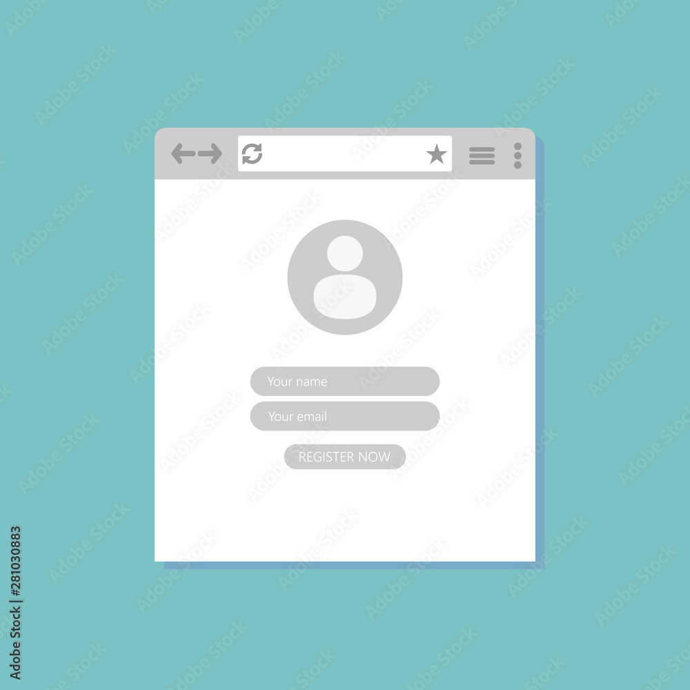 Poster internet window with user registration on blue background