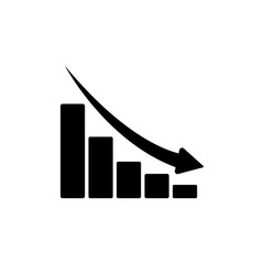The black icon of the graph which falls, it shows an arrow down. White background.