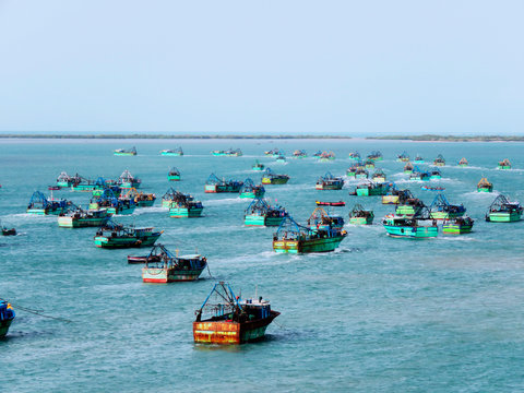 Ships in the sea, Gulf of Mannar Biosphere Reserve, Tamil Nadu, India.