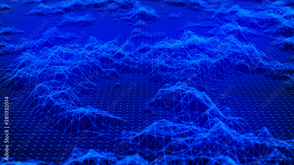 Aufkleber cybernetic futuristic background. big data visualization. technological 3d landscape. abstract grid 
