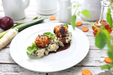 Meatballs .Vegetarian meatballs for parsley puree. Vegetable dinner dish.