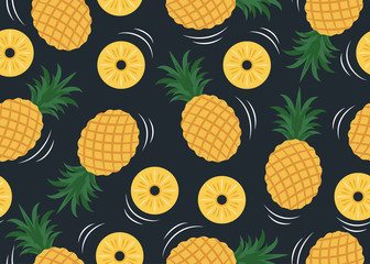 Seamless pattern of pineapple pattern isolated on black background 