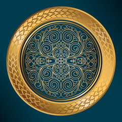 Golden ornate decorative emblem