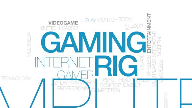 Gaming rig animated word cloud. Kinetic typography.