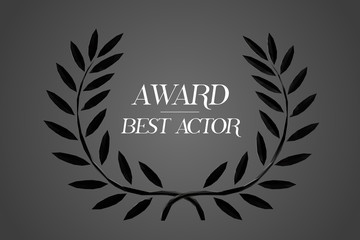 Award Sign Laurel Wreath in Black and White. Dark Low Poly Vector Greyscale Silhouette 3D Rendering