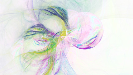 Abstract transparent green and pink crystal shapes. Fantasy light background. Digital fractal art. 3d rendering.