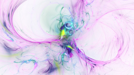 Abstract transparent blue and violet crystal shapes. Fantasy light background. Digital fractal art. 3d rendering.