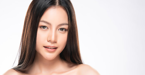 Fototapeta premium Beautiful Young Asian Woman with Clean Fresh Skin,