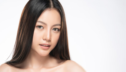 Fototapeta premium Beautiful Young Asian Woman with Clean Fresh Skin,