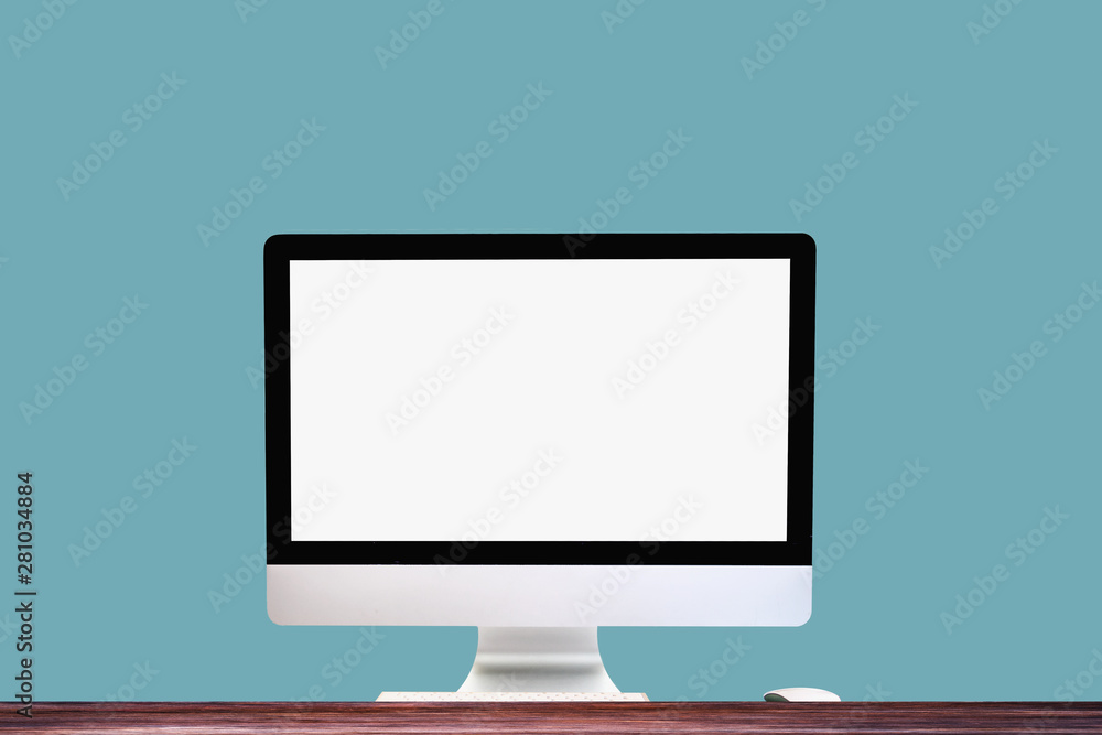 Poster comfortable workplace with modern desktop computer. blank screen for graphic display montage.