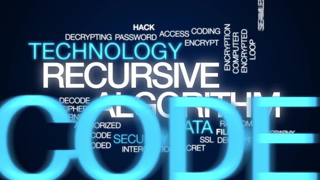 Recursive algorithm animated word cloud. Kinetic typography.