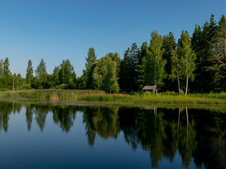 Fototapeta premium beautiful lake view, beautiful reflections, sunny summer day
