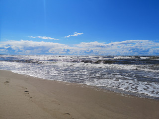 Windy Baltic Sea. Sunny summer day. Baltic Sea coast.