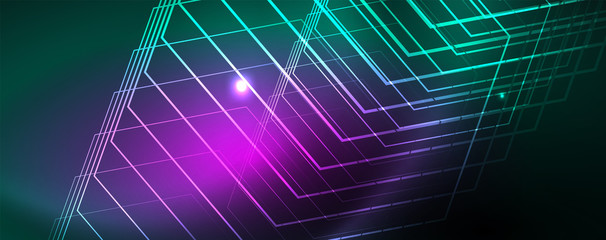 Shiny glowing design background, neon style lines, technology concept, vector