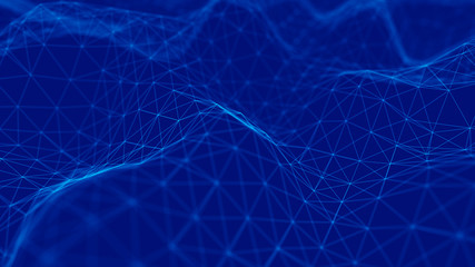Wave 3d. Wave of particles. Abstract Blue Geometric Background. Big data visualization. Data technology abstract futuristic illustration. 3d rendering.