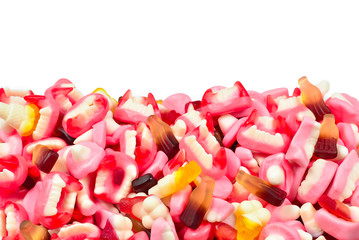 Assorted gummy candies. Top view. Jelly  sweets.