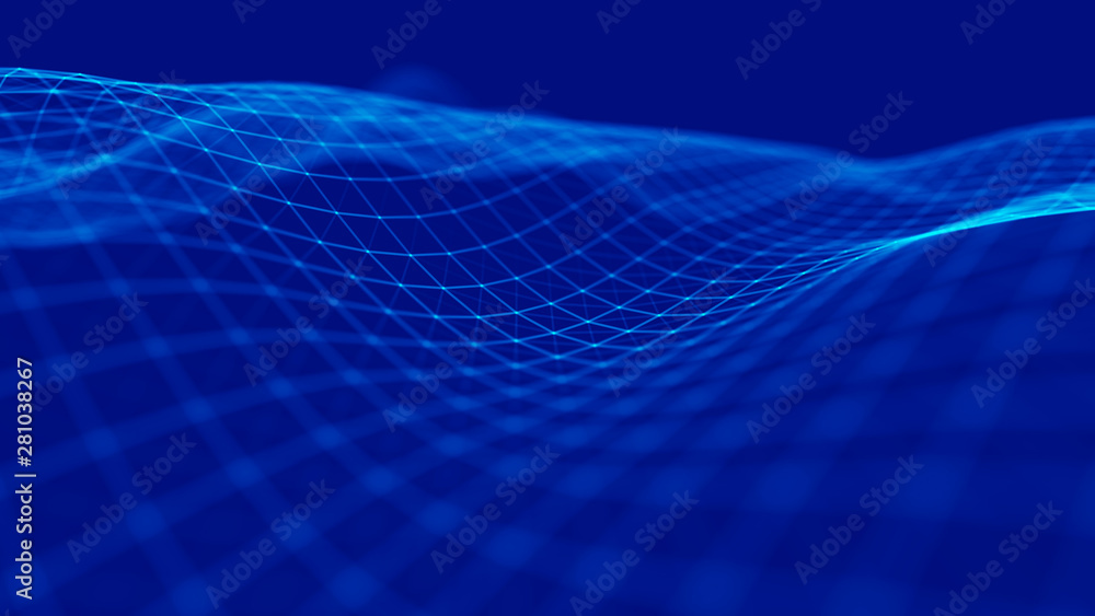 Aufkleber wave 3d. wave of particles. abstract blue geometric background. big data visualization. data technol