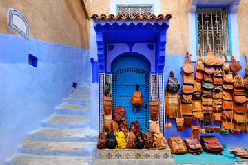Typical beautiful moroccan architecture in Chefchaouen blue city medina in Morocco
