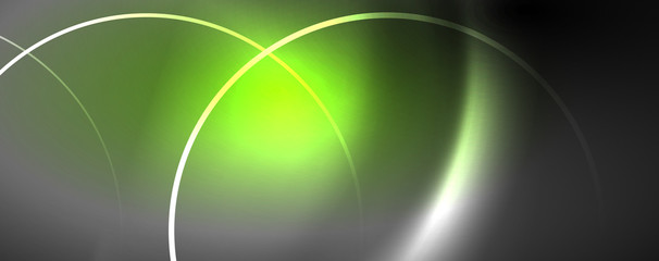 Shiny neon lights, dark abstract background with blurred magic neon light curved lines