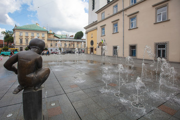 View on Hlyniany Gate and Bernardine church from Fountain on Mytna (Сustoms) square