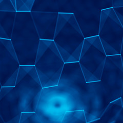 Multilayer sphere of honeycombs. Futuristic blue hexagon background. Futuristic honeycomb concept. Pattern for wallpaper design.Big data digital background.