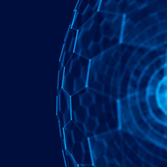 Multilayer sphere of honeycombs. Futuristic blue hexagon background. Futuristic honeycomb concept. Pattern for wallpaper design.Big data digital background.