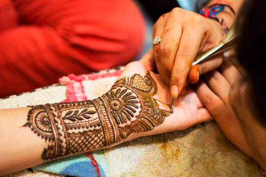 Mehendi or Henna tattoo on hands, India Culture