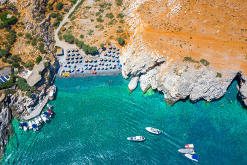 Marmara beach at the end of Aradena gorge and coastline alongside e4 trail at south-west coast of...