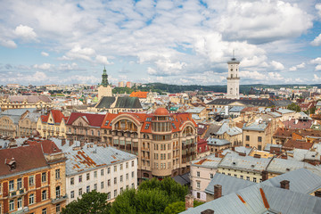 Naklejka na ściany i meble Lviv panoramic view from Bernardine church tower
