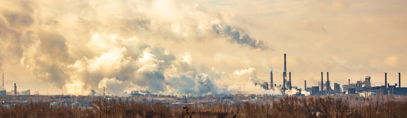 Smoke from pipes of metallurgical plant - obrazy, fototapety, plakaty