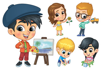 Kids Drawing and Painting, Vector EPS 10