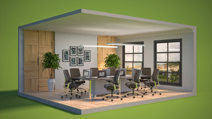 Office interior in a box. 3D illustration