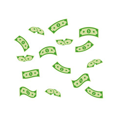 Falling dollar banknotes, money rain  vector illustration isolated on white background. USD paper notes flying in the air. Business and finance symbol. Online payment concept.