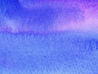 Hand painted abstract Watercolor Wet blue and purple Background with stains.