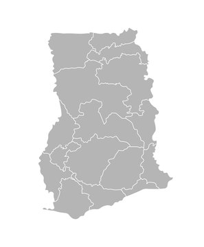 recommend clip art: Vector isolated illustration of simplified administrative map of Ghana. Borders of the regions. Grey silhouettes. White outline