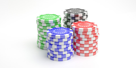 Casino poker chips isolated on white background. 3d illustration