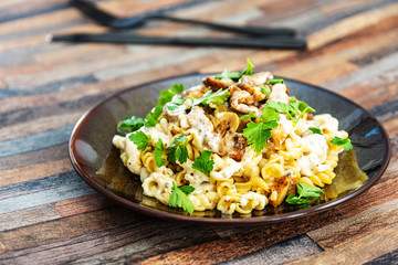 fusilli kebab chicken with white sauce