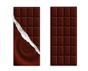 Black chocolate bars in wrapper and without set