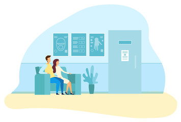 Young Family Waiting in Hallway for MRI Diagnosis