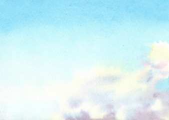 Fototapeta premium Blue sky with clouds. Abstract blue background. Watercolor illustration