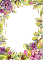 Vertical frame with flowers of roses of the dark . Compositions for greeting cards or invitations. Vector illustration