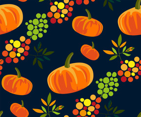 Vector autumn leaves and pumpkin, halloween pattern. Floral stock vector illustration