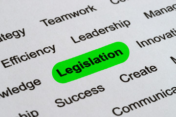 Obraz premium Legislation - Ethics Business Buzzwords, printed on white paper and hihglighted
