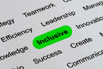 Inclusive - Ethics Business Buzzwords, printed on white paper and hihglighted