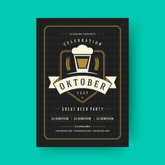 Oktoberfest flyer or poster retro typography template design invitation beer festival celebration vector illustration
