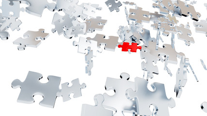 Many Grey Puzzle pieces in Chaos with One Red piece
