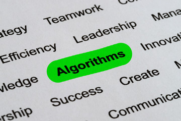 Obraz premium Algorithms - Technology Business Buzzwords, printed on white paper and highlighted