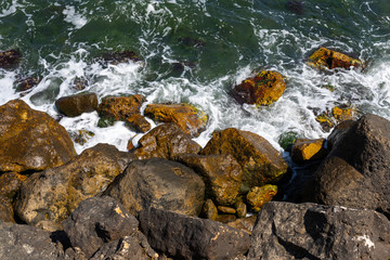 Waves splash on the rocks